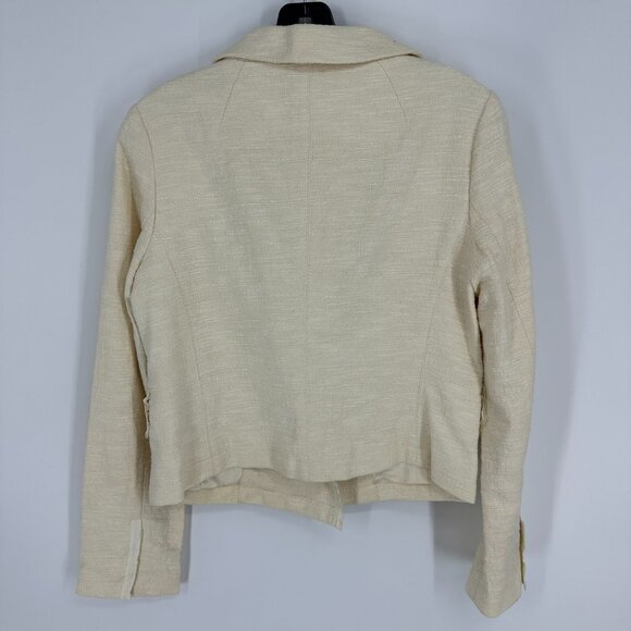 Banana Republic Tweed Moto Jacket 4 Asymmetrical Blazer Cotton Cream Snap Button - Picture 2 of 7
